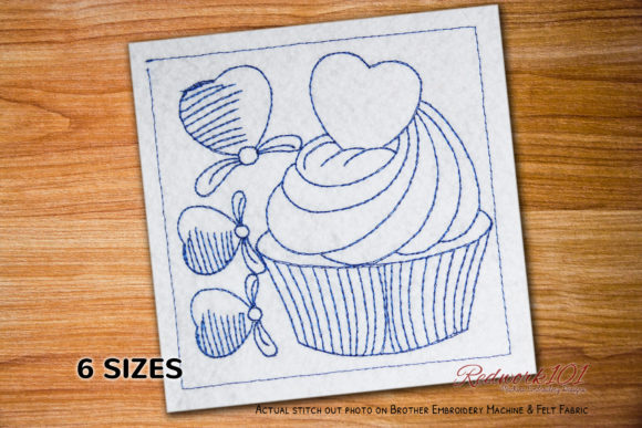 Cupcake with Love Redwork
