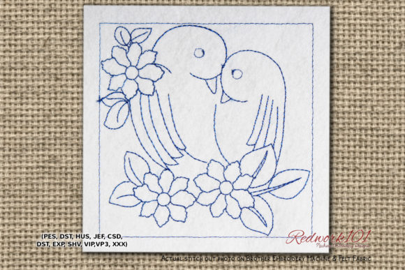Lover Birds Redwork
