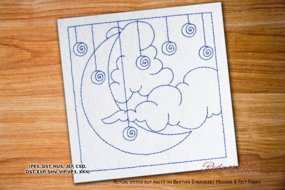 Moon with Cloud Redwork